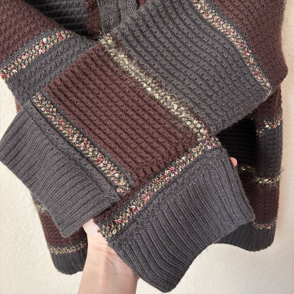 SoCa St. John Luxury Wool Silk Cashmere Striped Ruffle Cardigan Sweater - Picture 7 of 14